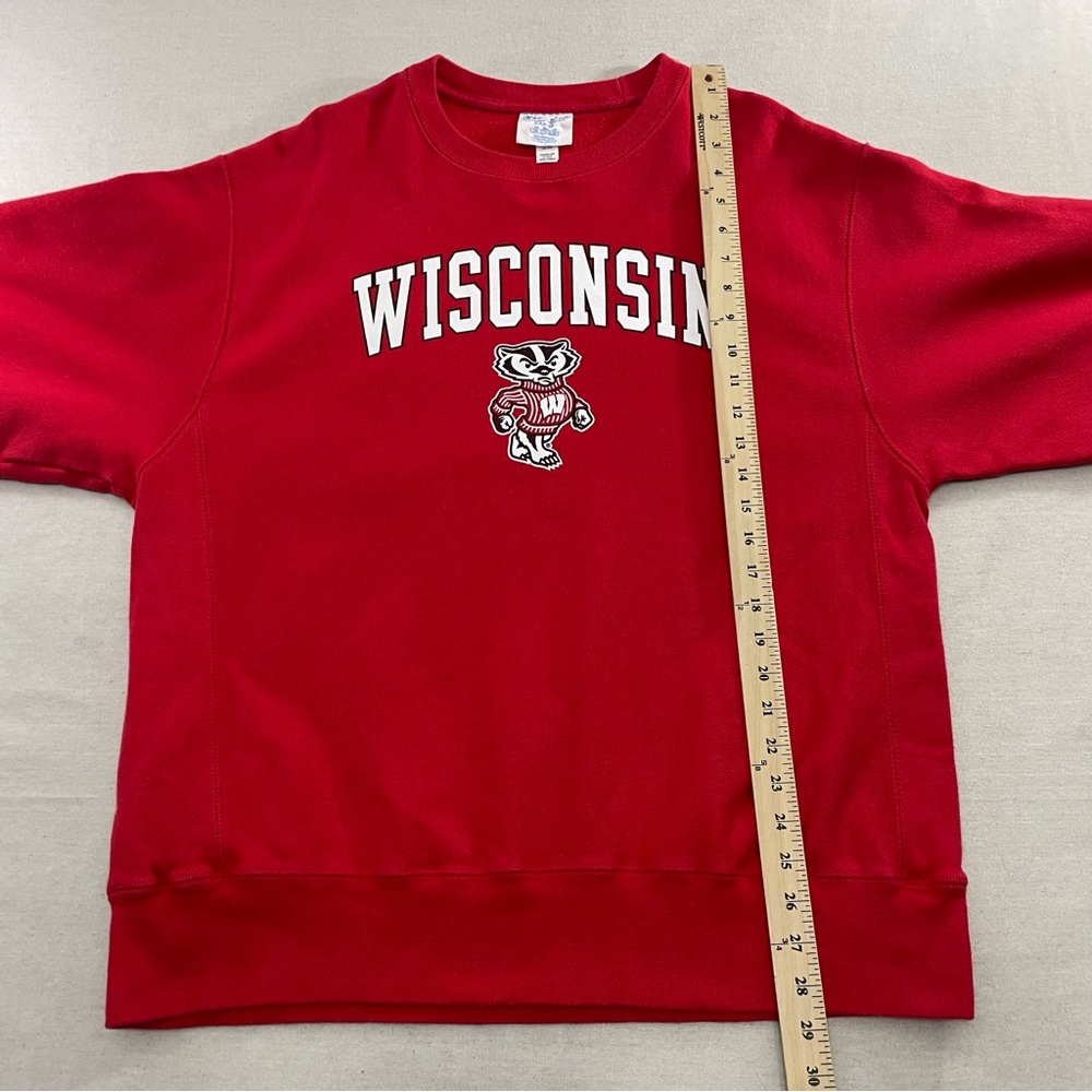 Vintage Y2K Champion Reverse Weave Wisconsin Badgers Crew Sweatshirt Red Large - Picture 10 of 11